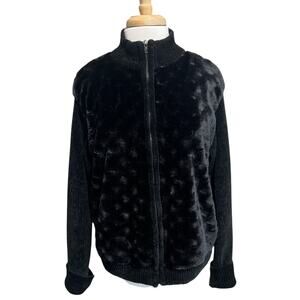 Lisa International Women’s M Black Faux Fur Sweater Jacket Full Zip